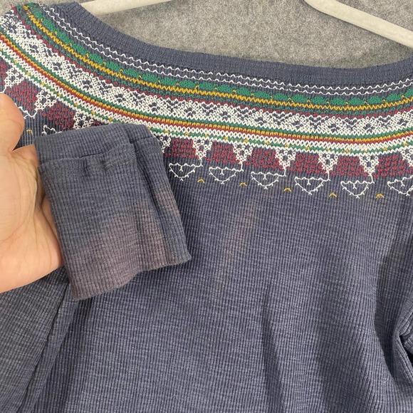 Free People Thermal Top Small Navy Blue Fair Isle Henlet Long Sleeve - Picture 13 of 13
